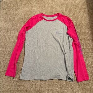 Vineyard Vines Gray and Pink Long Sleeve Tee
